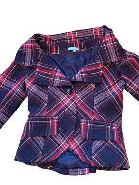 STUDIO LONDON Women's Plaid Peplum Blazer in Black & Rec